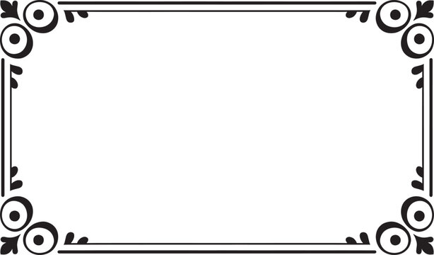 Ornate vintage rectangular frame with decorative corners and circles elegant border for formal documents.