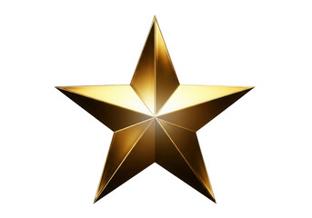 Obraz premium Golden 3D metallic star award badge with sharp edges and glossy finish glowing brightly isolated on transparent background