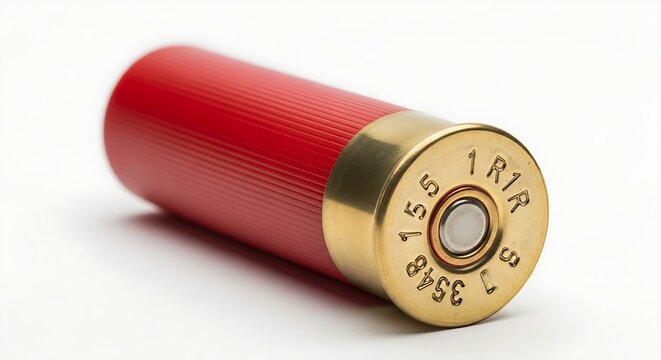 Red plastic bullet casing with brass shell