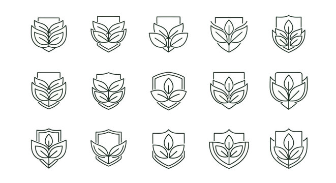 Collection of various leaf and shield icons.