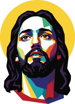 Geometric Vector Portrait of Jesus Christ with Golden Halo