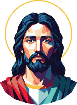 Geometric Vector Portrait of Jesus Christ with Golden Halo