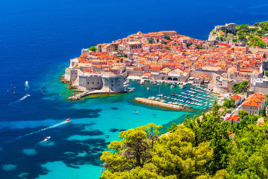 Dubrovnik, Croatia. Aerial view of old town and Adriatic Sea.