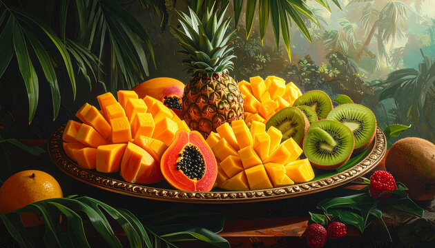 Vibrant tropical fruits display on plate