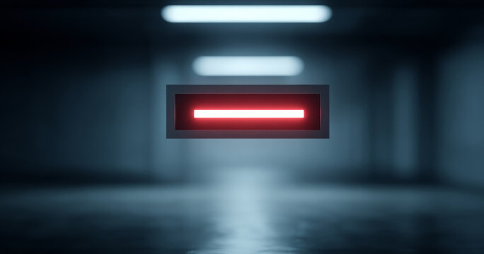 Glowing red minus sign in dark space