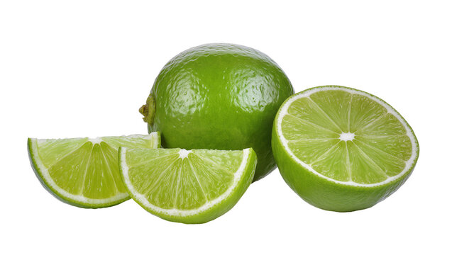 Fresh Green Lime with Sliced Halves and Wedges