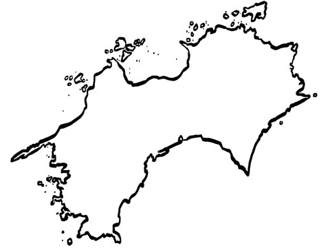 四国地図 筆タッチ 和風 西日本 / A brushstroke map of Shikoku