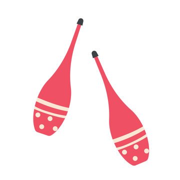 Circus juggling colorful pins. Amusement park show, juggler performance cartoon vector illustration
