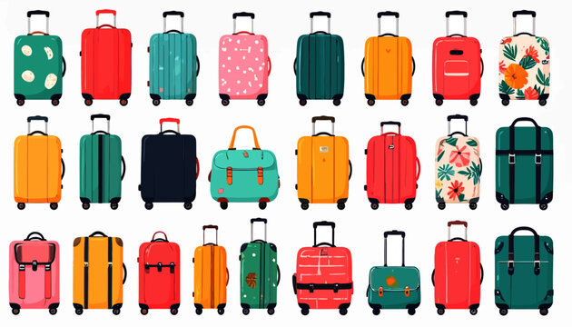 Collection of colorful travel suitcases.