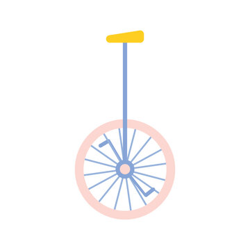 One wheel circus bicycle. Amusement comedy show, artist equipment cartoon vector illustration