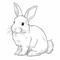 Obraz premium Rabbit sits quietly on a plain background in this clean and simple pencil style line drawing.