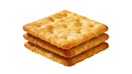 Fototapeta premium Stacked square wheat crackers with visible holes and golden crust