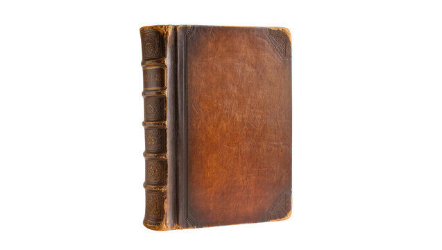Antique brown leather bound book with gold embossed details