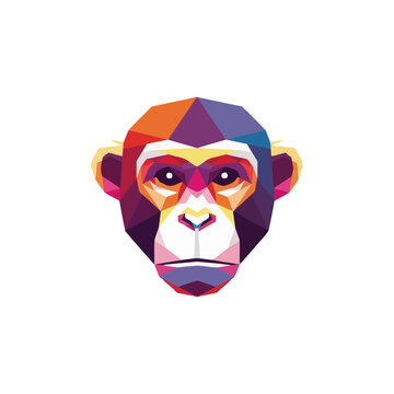 Colorful Geometric Monkey Head - Low Poly Art