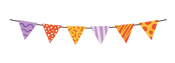 Obraz premium Colorful celebration party garland. Hanging decorative party garland, triangle happy birthday garland vector cartoon illustration