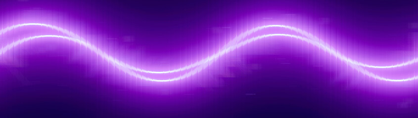 Sine wave displays a continuous fluid purple beam of light undulating gracefully across a dark backdrop to represent smooth connectivity or steady electronic communication signals.