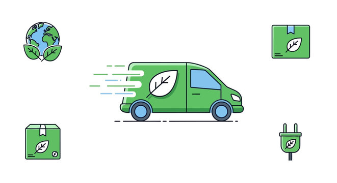 Eco friendly delivery van with green energy.