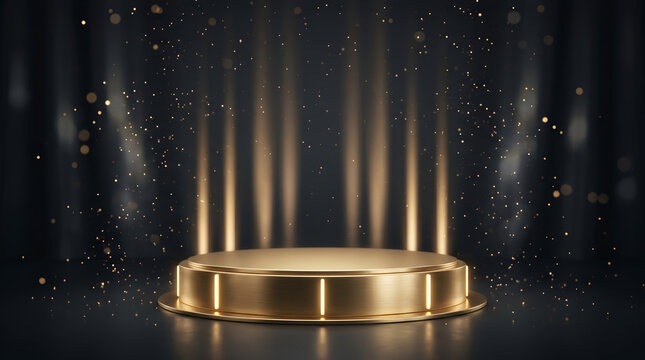 Golden podium with sparkling lights,Award Ceremony Concept,Seamless loop video background animation,perfect for award ceremonies or presentations.