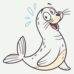 Happy cartoon seal character splashing water with character wildlife creature © Baby