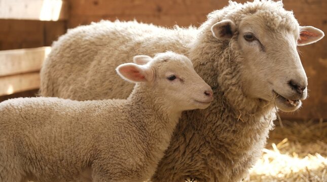 Lamb ear twitch while cuddling mother seamless loop