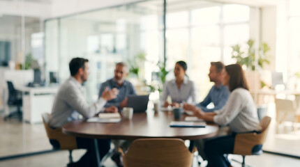 Fototapeta premium Soft of blurred people meeting at table, Abstract blurred office interior space background, Business concept.