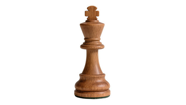 Wooden Chess King Piece with Crown on White Surface