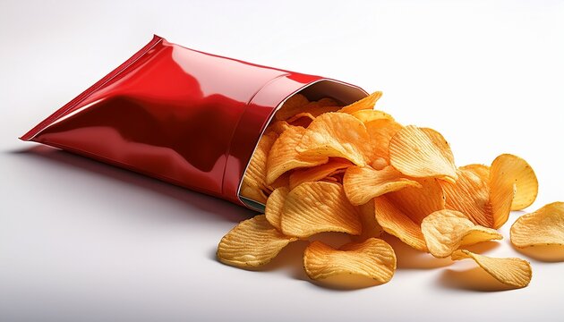 chips in a red package on white background