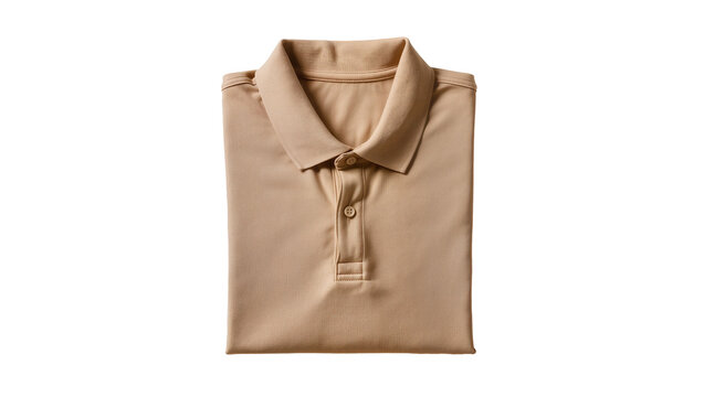 Neatly folded beige polo shirt with buttoned placket