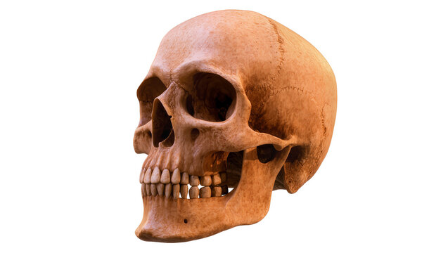 Human Skull Anatomy with Visible Teeth and Eye Sockets