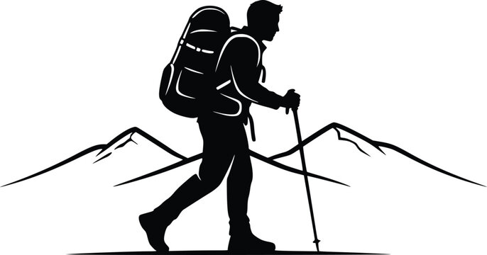 Hiking Silhouette, Mountain Trekking, Adventure, Travel, Outdoor Activity