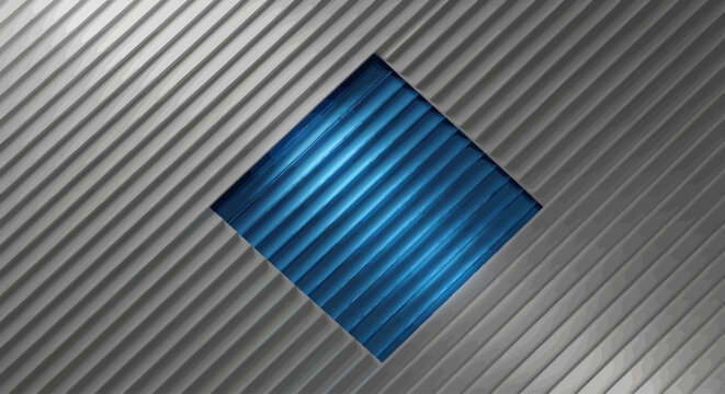 Illuminated Rhombus with Metallic Texture, Abstract Background with Light Rays and Reflective Surface
