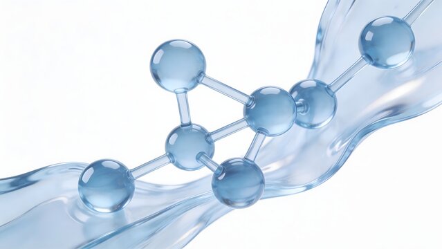 Blue molecular structure with flowing liquid