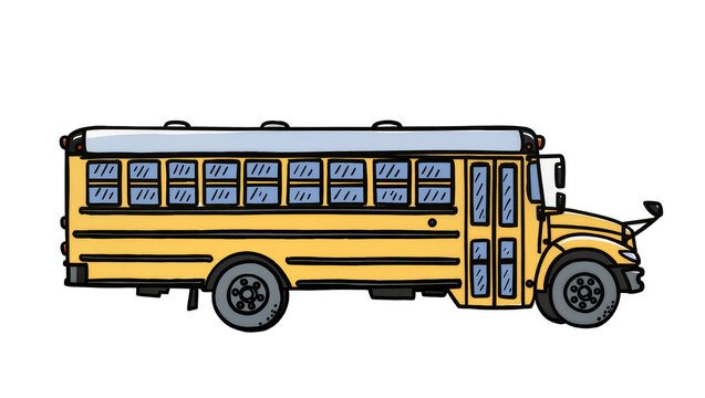 Yellow school bus with black outline and gray roof