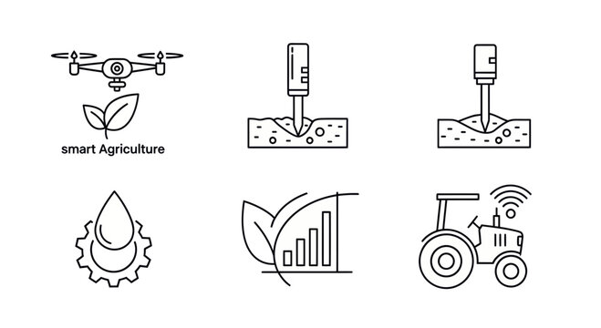 Black & White Smart Agriculture Icons &ndash; Minimal Vector Set