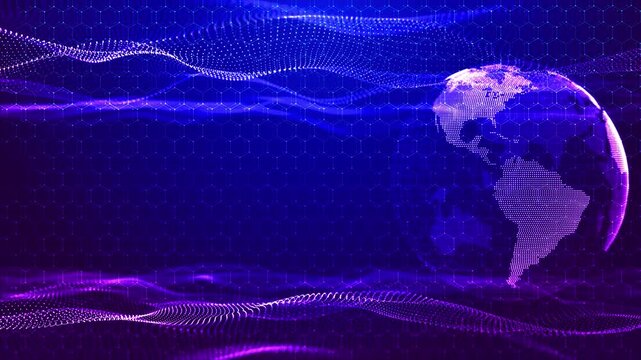 Futuristic light connection network Digital data mining machine learning technology. Science artificial intelligence, innovation AI Cyber space virtual world security metaverse sci-fi planet lines