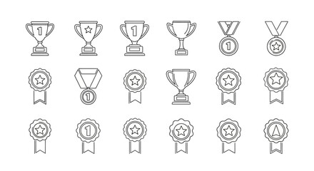 Obraz premium Collection of various award icons and medals.