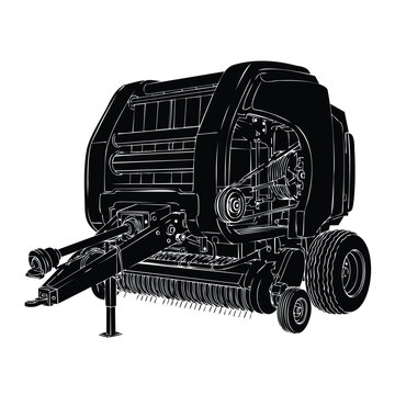 Balers and agricultural machinery silhouette set bundle.