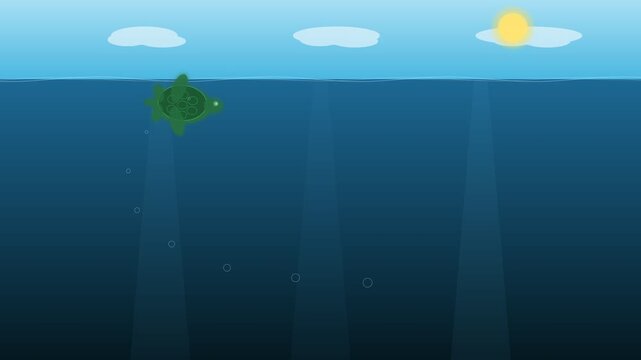 Sea Turtle Diving and Surfacing Ocean Loop Animation World Turtle Day 4K