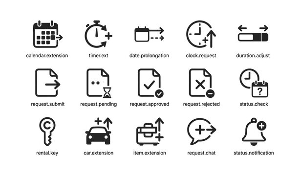 Request and extension icons showing scheduling and status