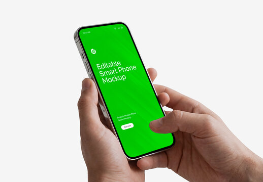 Holding Smartphone with Green Screen Mockup