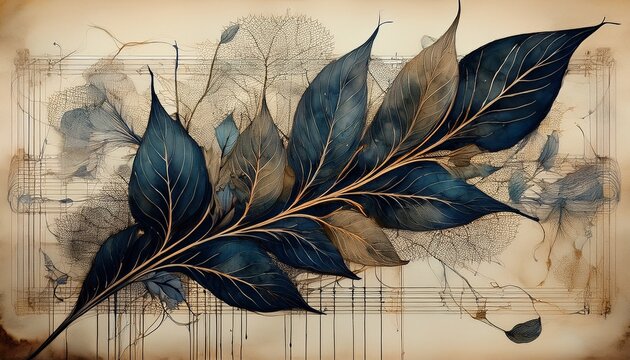 vegetative blueprint partially erased by oxidized ink bleed and staccato soot rhythm