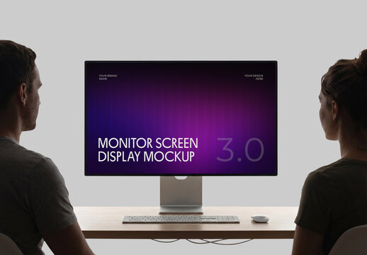 People Looking at a Monitor Display Screen Mockup