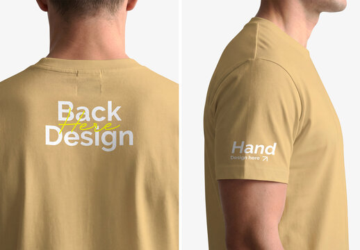 Men's T-shirt Mockup Set Showing Back and Sleeve View