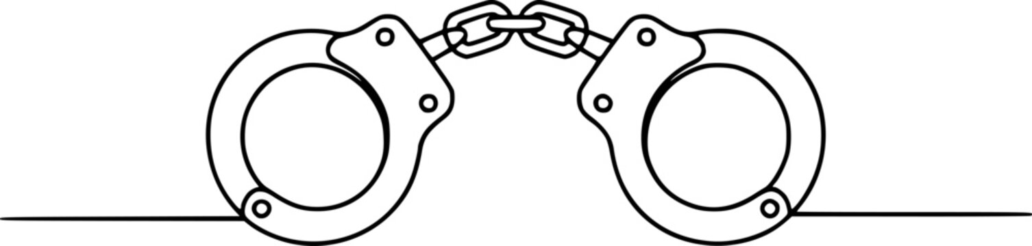 Simple line of handcuffs a white background, arrest crime justice