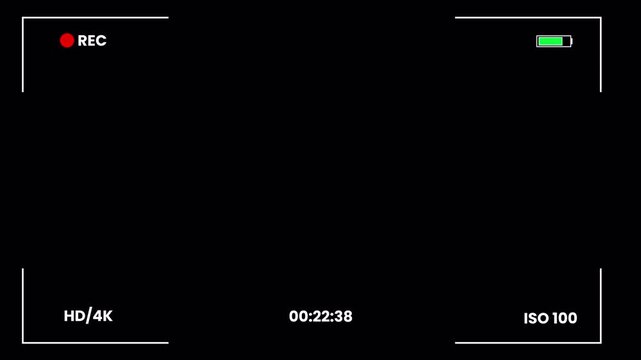Video Camera Recorder Screen Overlay with Alpha Channel, Digital Camcorder Interface HUD with ISO and Timer, Professional Viewfinder Template for Content Creation 4k video