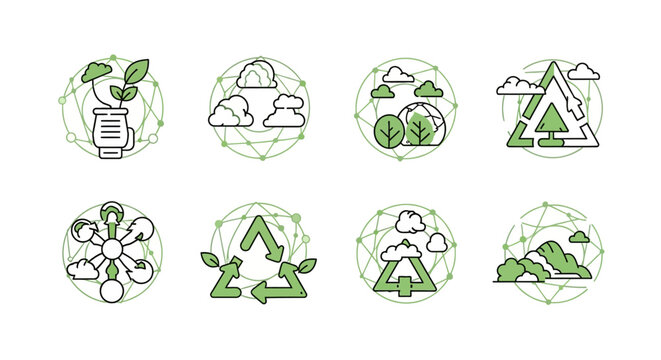 Eco friendly icons with green leaves.