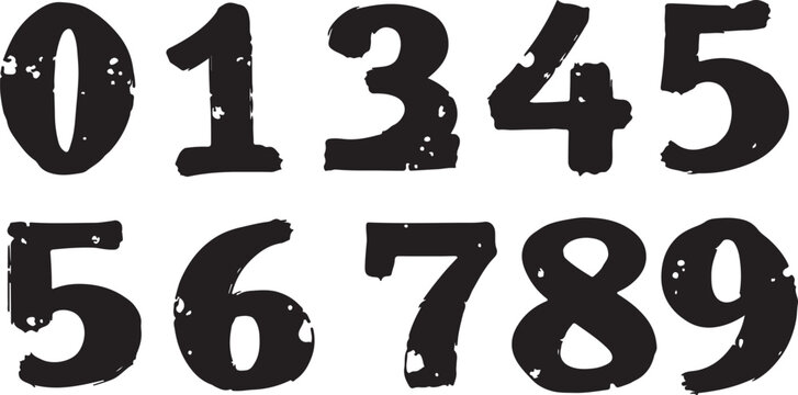 Distressed Black Vector Numbers Set 0-9 with Grunge Texture
