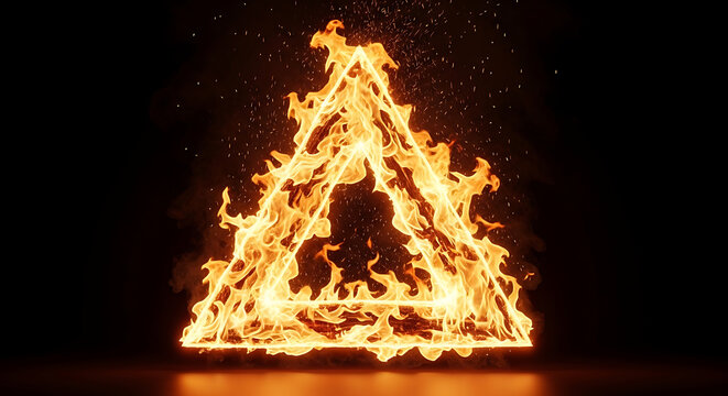 Fiery Triangle Symbol of Power and Danger Burning Brightly on Dark Background