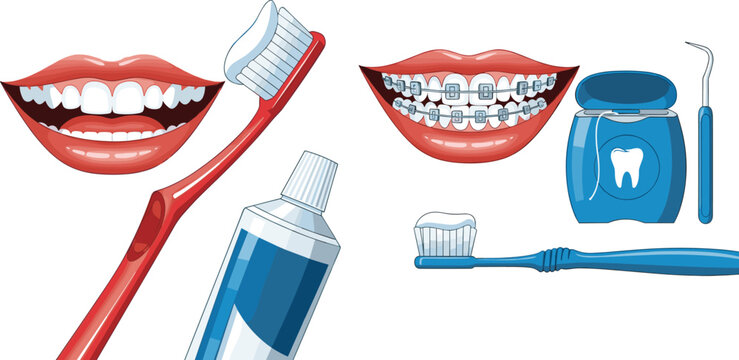 Dental Care Set with Toothbrush, Toothpaste, Braces, Dental Floss, and Oral Hygiene Tools