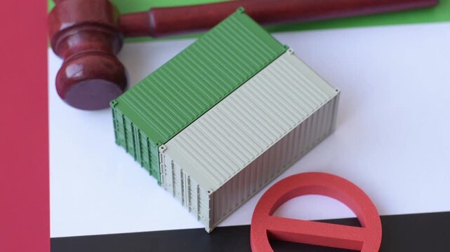 The cargo container ban on the UAE flag as a conceptual backdrop for the export and logistics of goods. The cargo container embargo on the UAE flag as a backdrop for your design